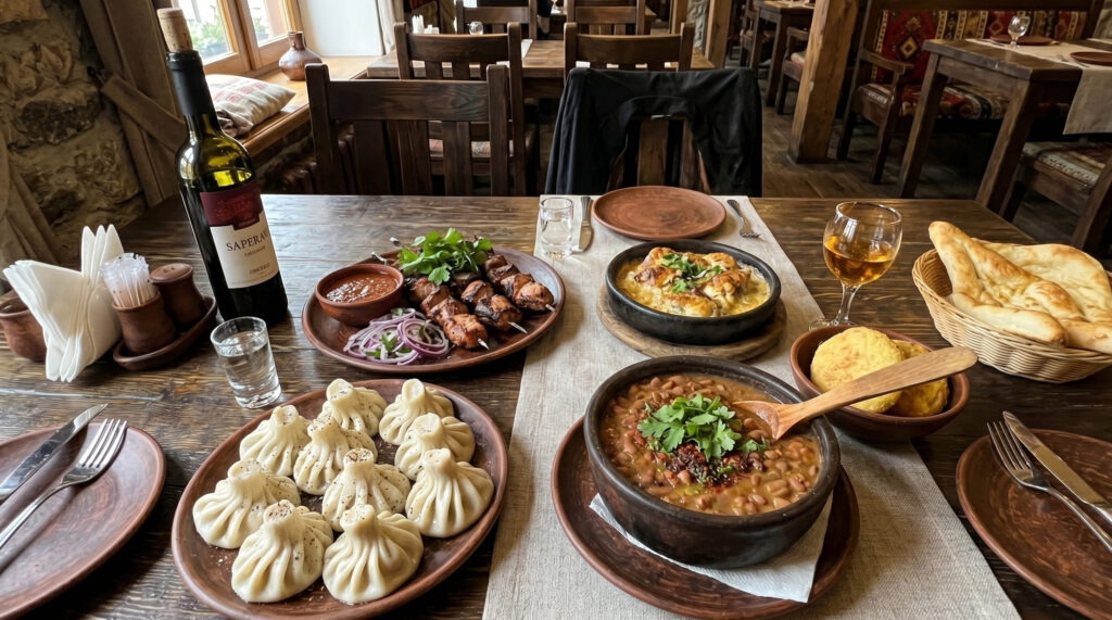 хинкали, лобио, чкмерули